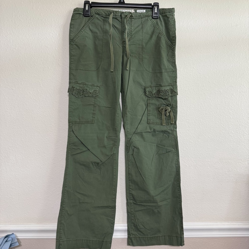 Vintage Old Navy Cargo Pants Women's 4 Green Low Waist Mid-Rise Zipper Stretch